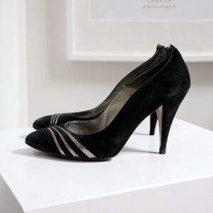 Vintage Gino Ferra Art Deco Black Suede Pumps - Women's Size 5